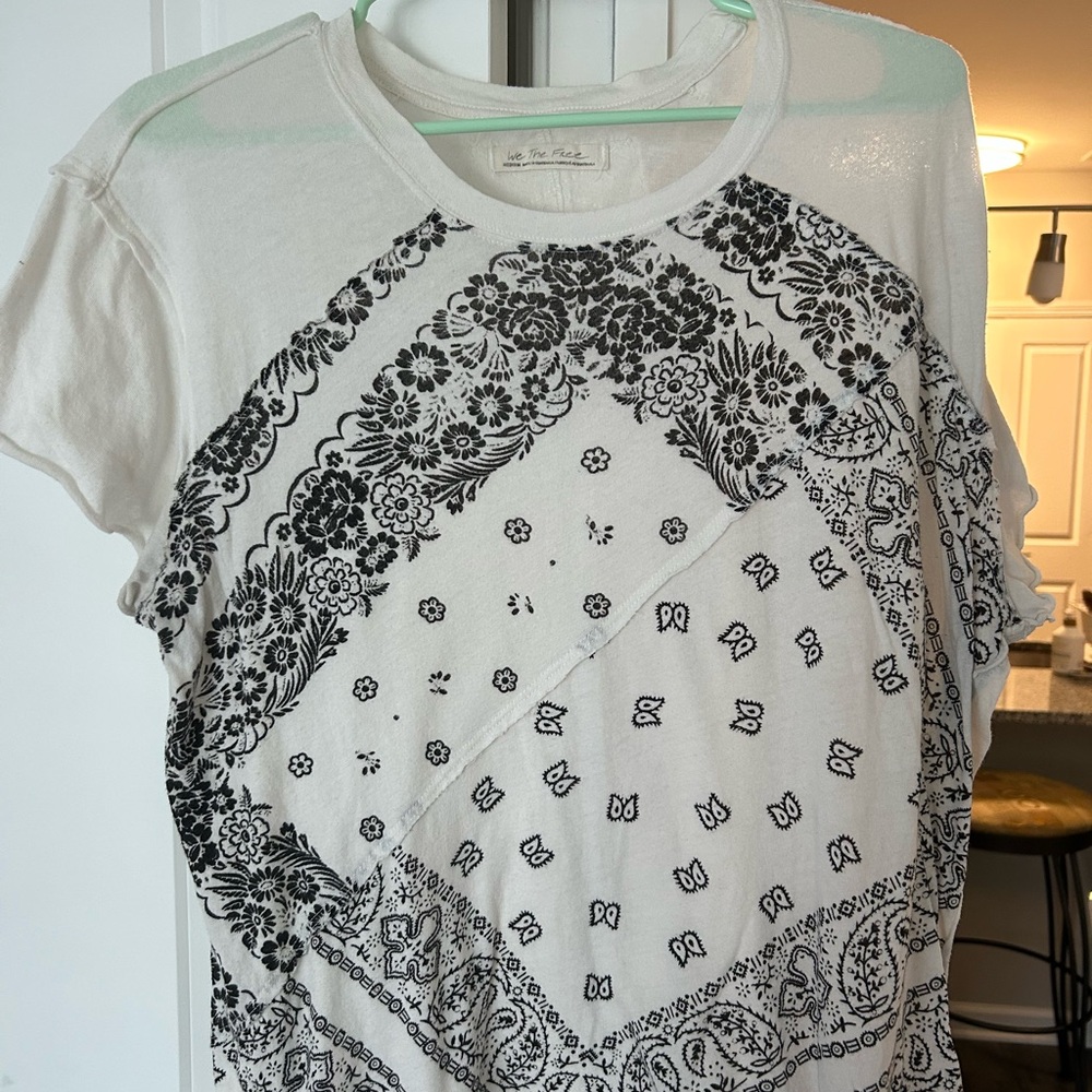 Free People Black and White Bandana Print Tee